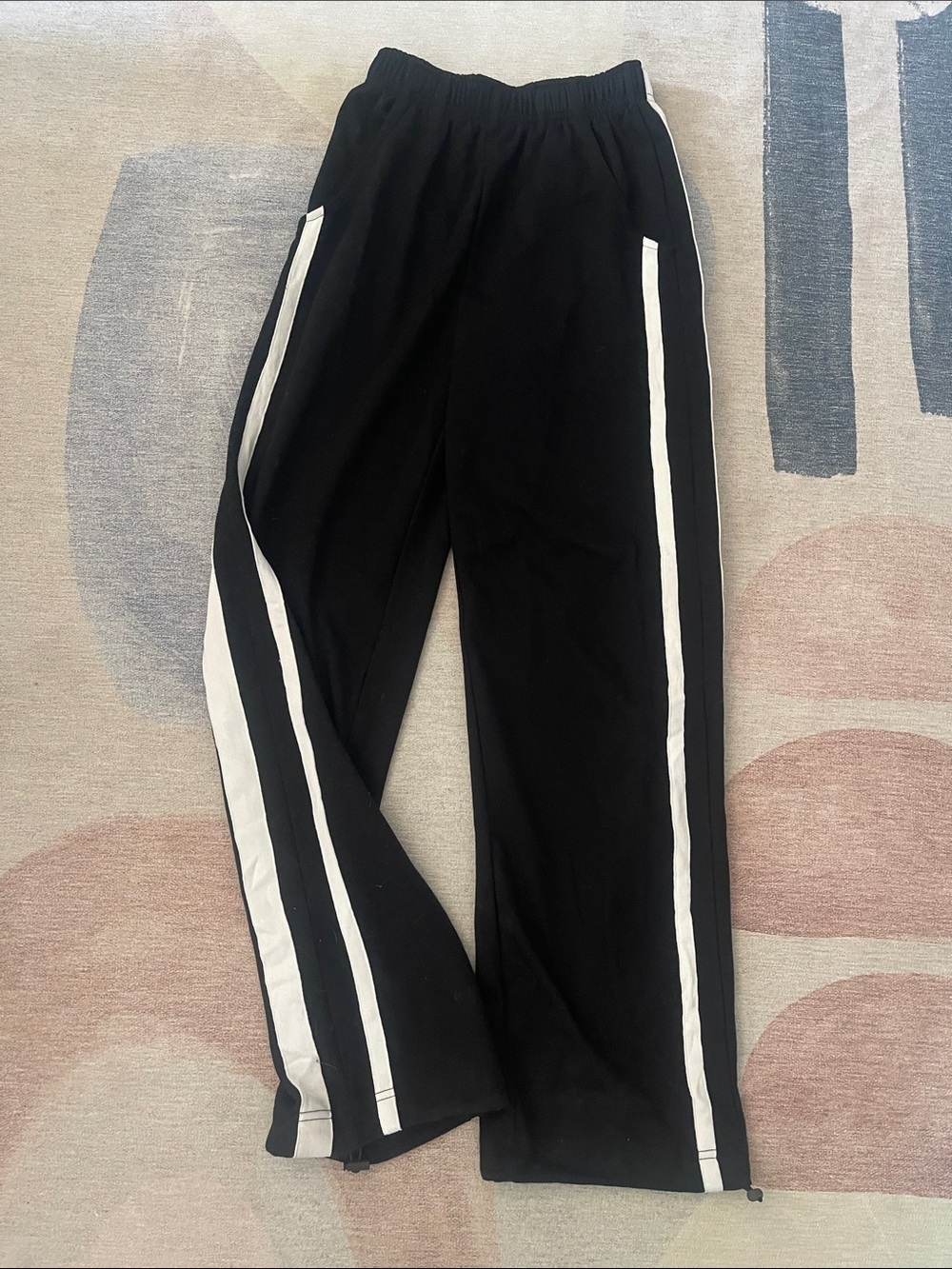 Commense Black Track Pants with White Side Stripes